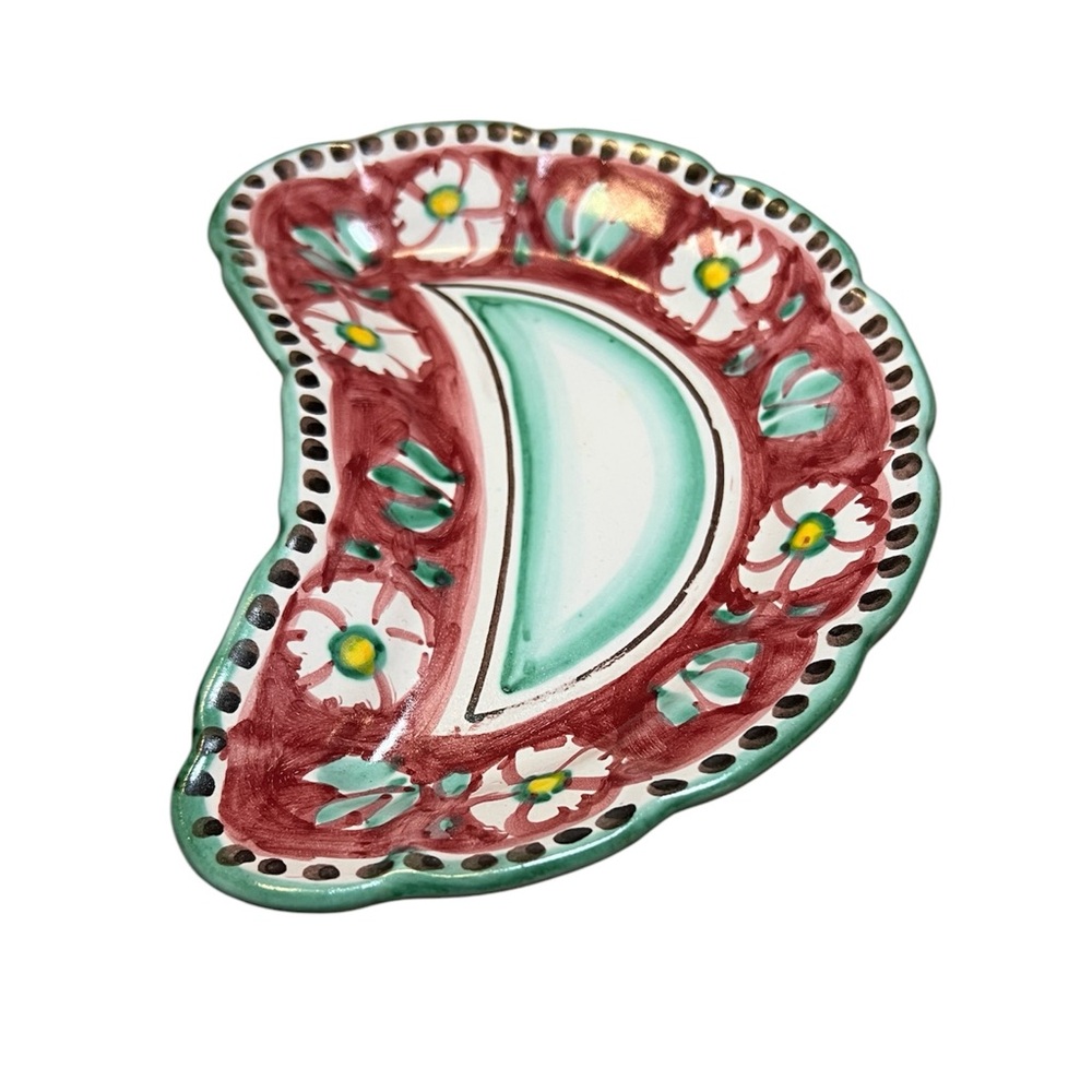 Vietri Solimene vintage 70s ceramic plate made in Italy crescent floral design - Picture 6 of 13